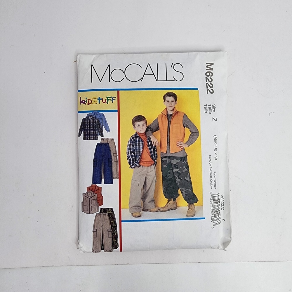 McCall's Uncut Sewing Pattern Boys‎ Teen Cargo Pants Hunt Vest Flannel Shirt